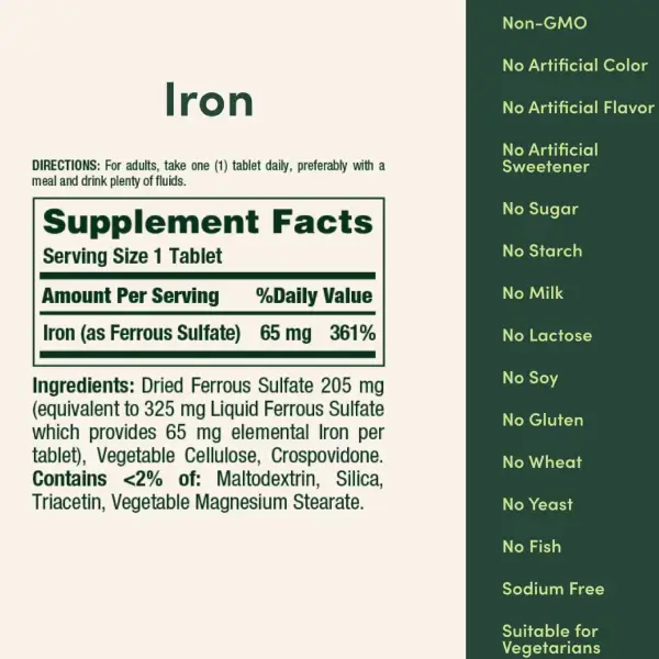 قرص آهن نیچرز بونتی 65 میلی گرم 100 عدد